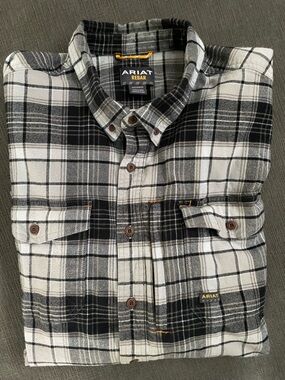 Ariat Black and White Plaid Button-Up Work Shirt 3XL